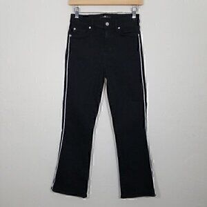 7 For All Mankind Super Stretch Cropped Jeans Stripe Sides Size 26 Black